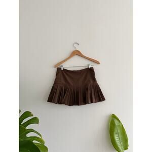 bcbgmaxazria brown pleated mini skirt with lace detail |sz 2